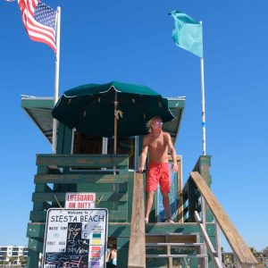 photo gallery green life guard stand at Siesta Public Beach