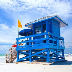 photo gallery Siesta Public Beach blue lifeguard stand